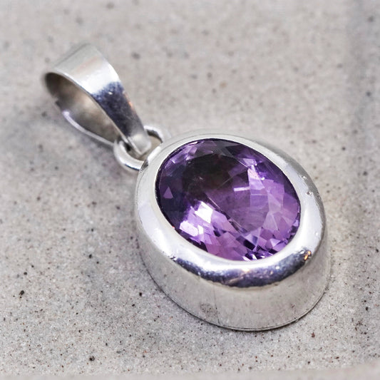 Vintage Sajen Sterling 925 silver handmade pendant with oval amethyst