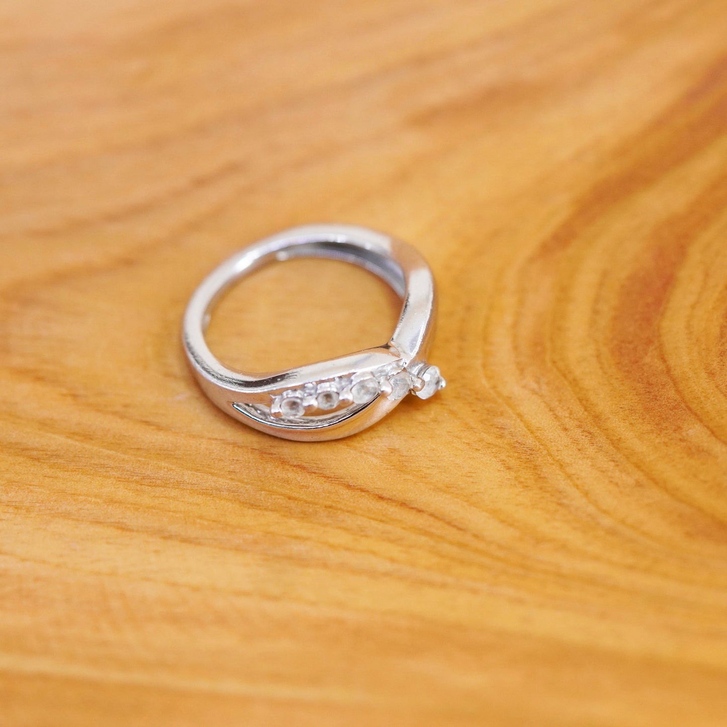 size 7, vintage Sterling 925 silver handmade ring, band with cz