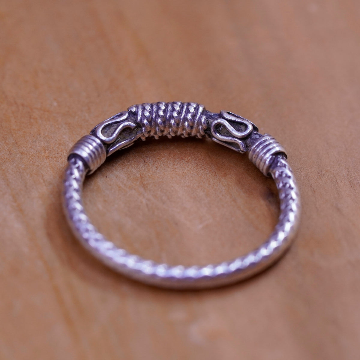 Size 7, vintage sterling silver handmade ring, 925 stackable band wired details