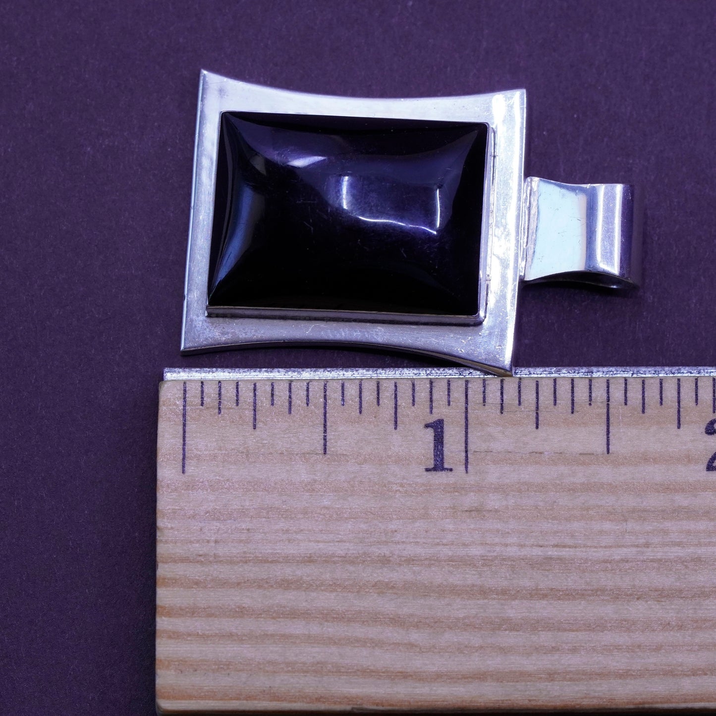Vintage Sterling silver handmade pendant, Mexico 925 square obsidian, black onyx