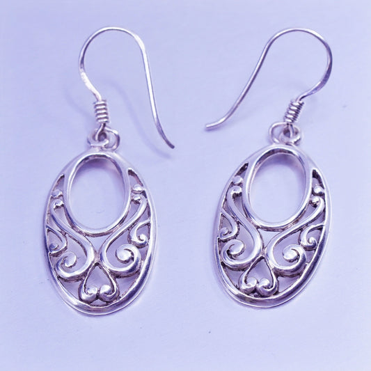 Vintage Sterling 925 silver handmade filigree oval earrings