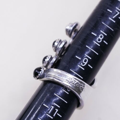 Sz 10 Southwestern Handmade WM Rogers Spoon Ring, Silver Plated Band W Obsidian