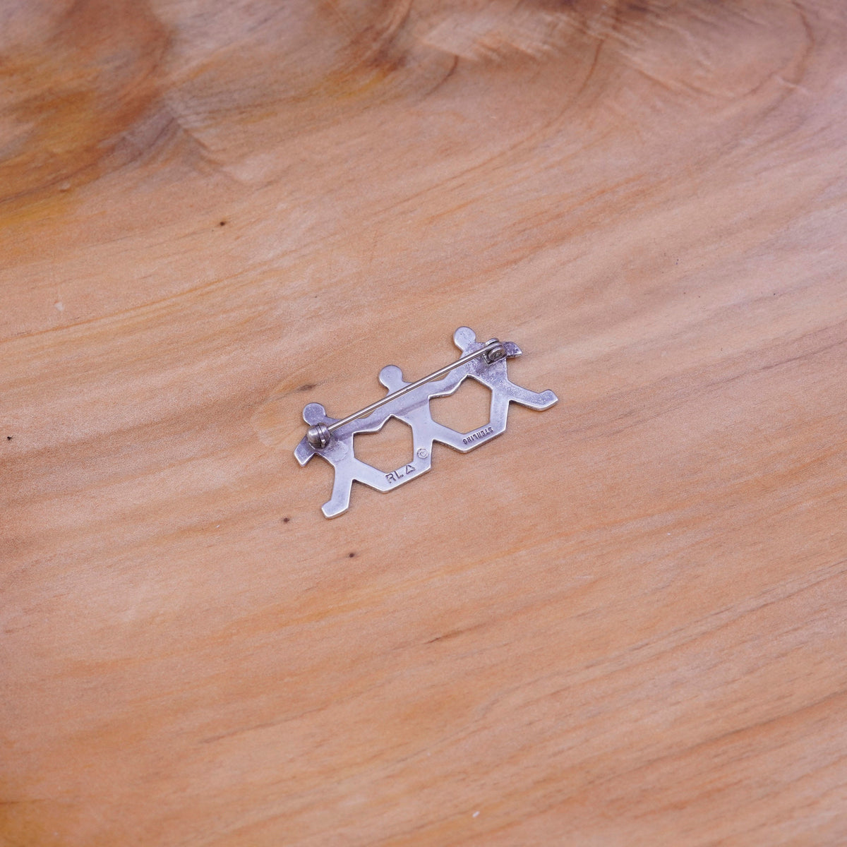 Vintage handmade sterling 925 silver figures brooch, stamped RL Sterling