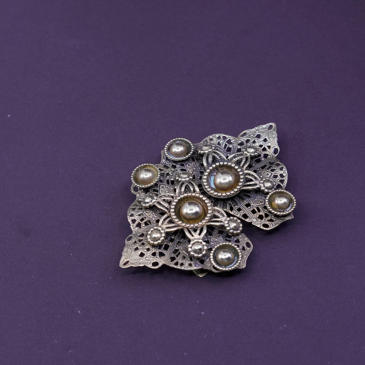 Vintage gold tone filigree belt buckle with beads