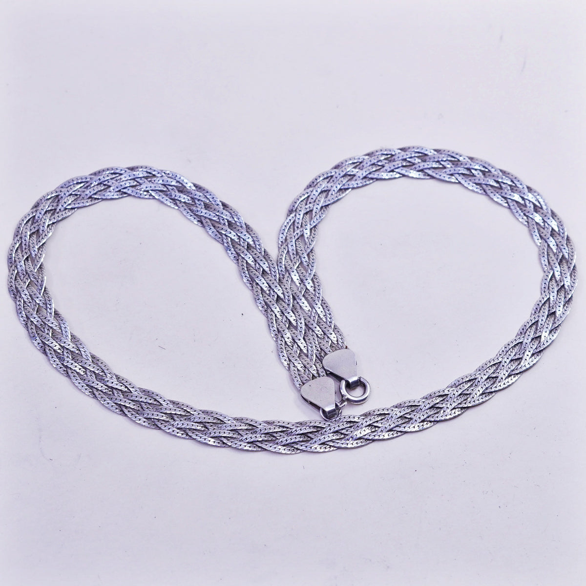 16”, Vintage sterling silver necklace, 925 woven braided herringbone link chain