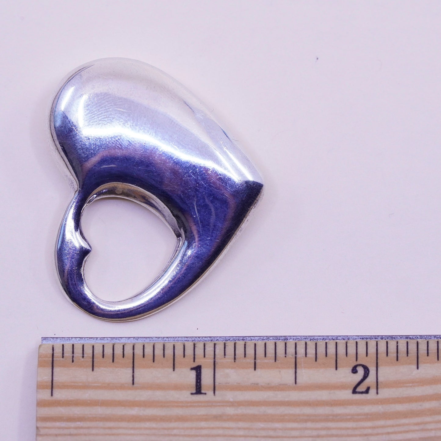 Vintage handmade sterling silver puffy heart charm, 925 pendant