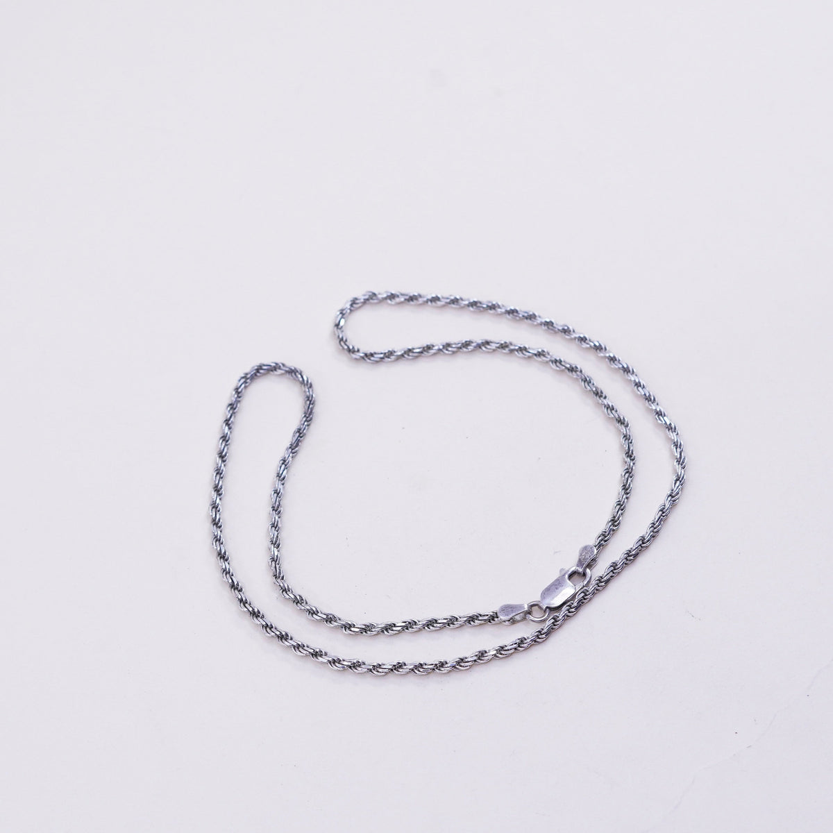 18” 2mm, vintage sterling silver necklace, 925 rope chain
