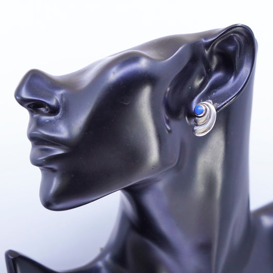 Vintage Sterling 925 silver handmade earrings, wings studs with denim lapis