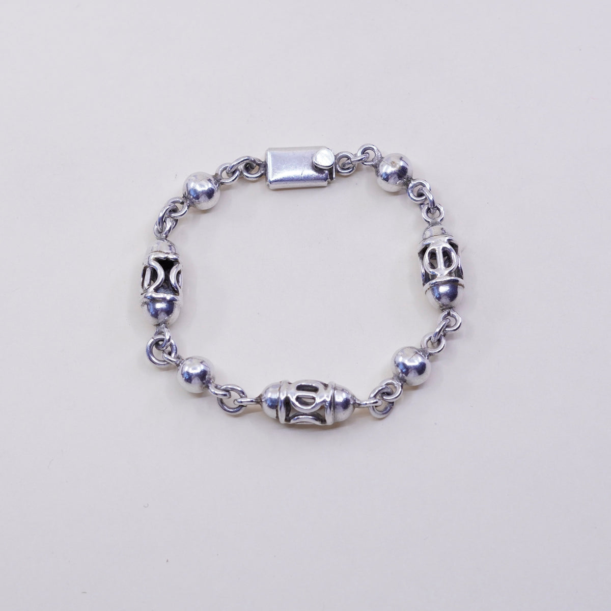 6.75”, vintage sterling silver handmade bracelet, mexico 925 nugget beads chain