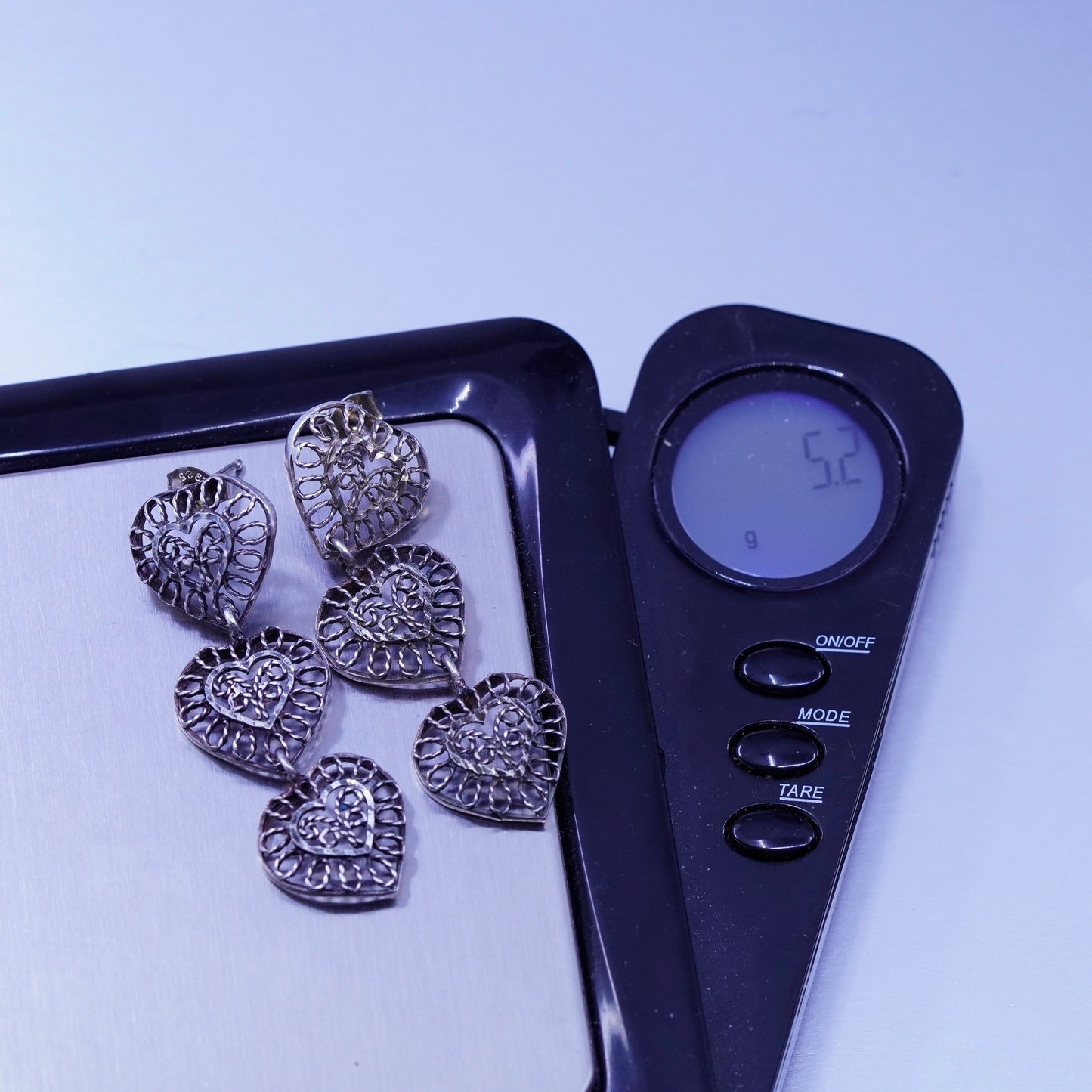 Vintage Sterling 925 silver handmade filigree heart earrings