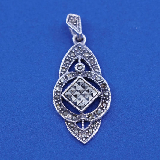 Vintage Sterling 925 silver handmade pendant with marcasite, stamped 925