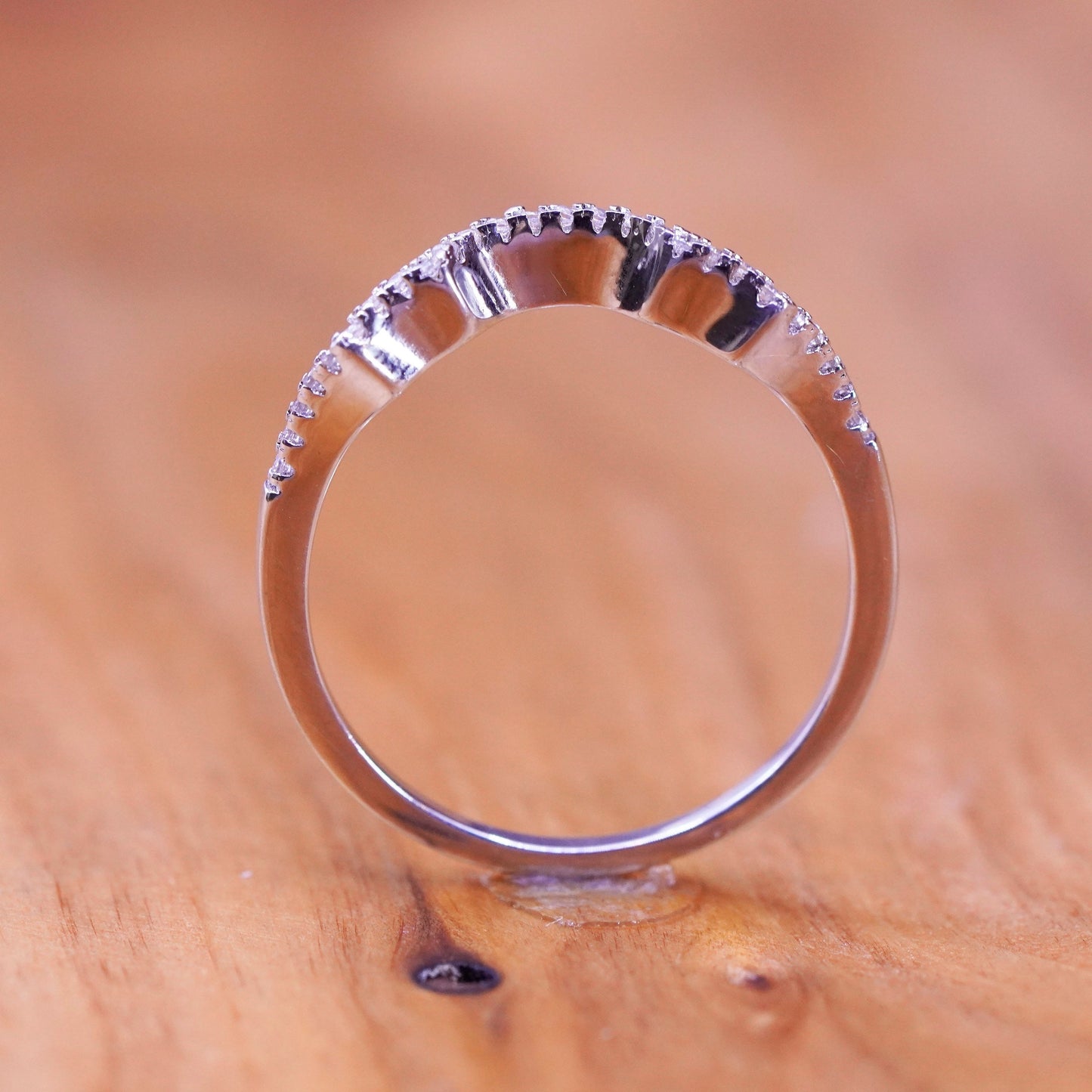 Size 9.5, vintage Sterling silver handmade ring, 925 stackable band with cz