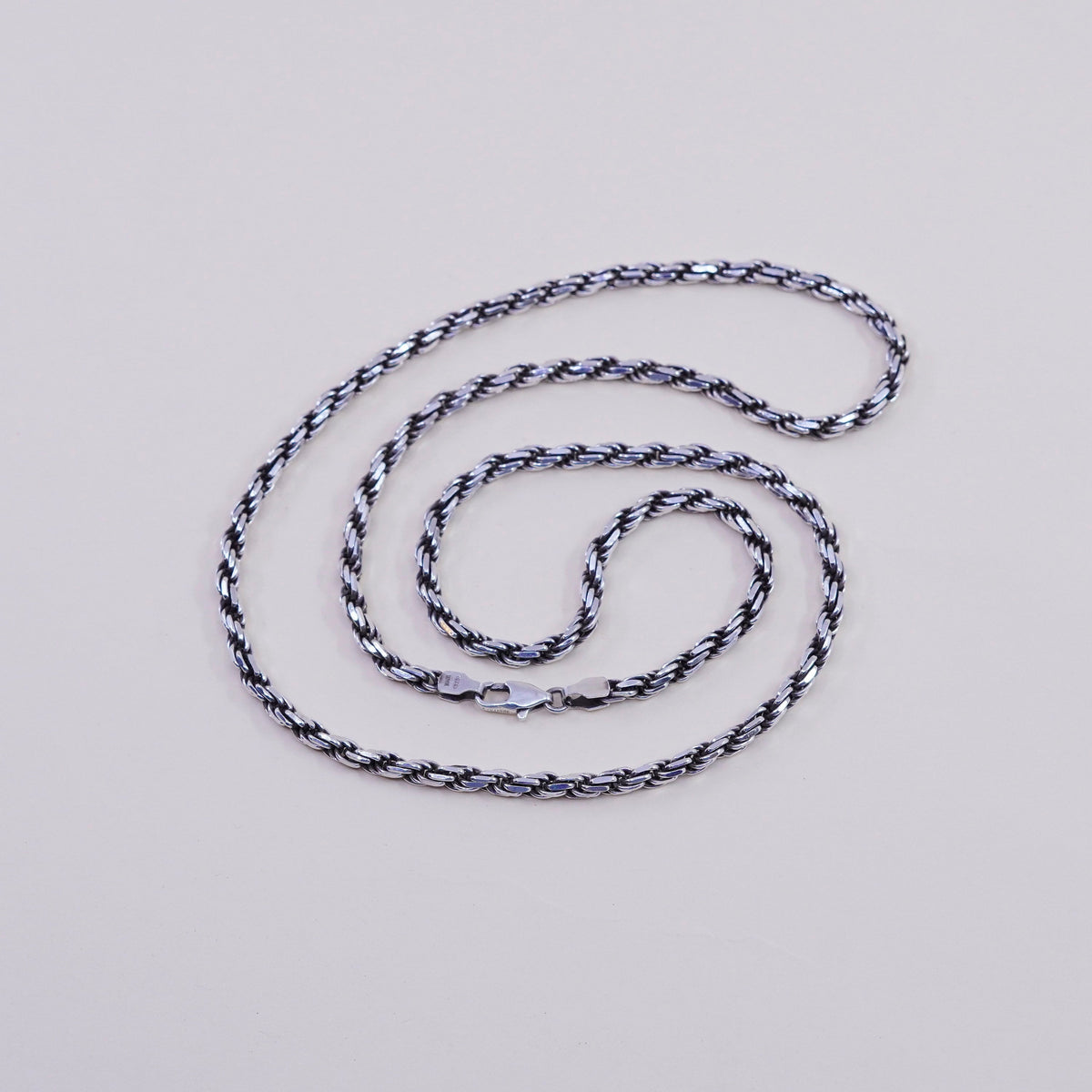 24”, 4mm, vintage Sterling silver necklace, 925 diamond rope chain