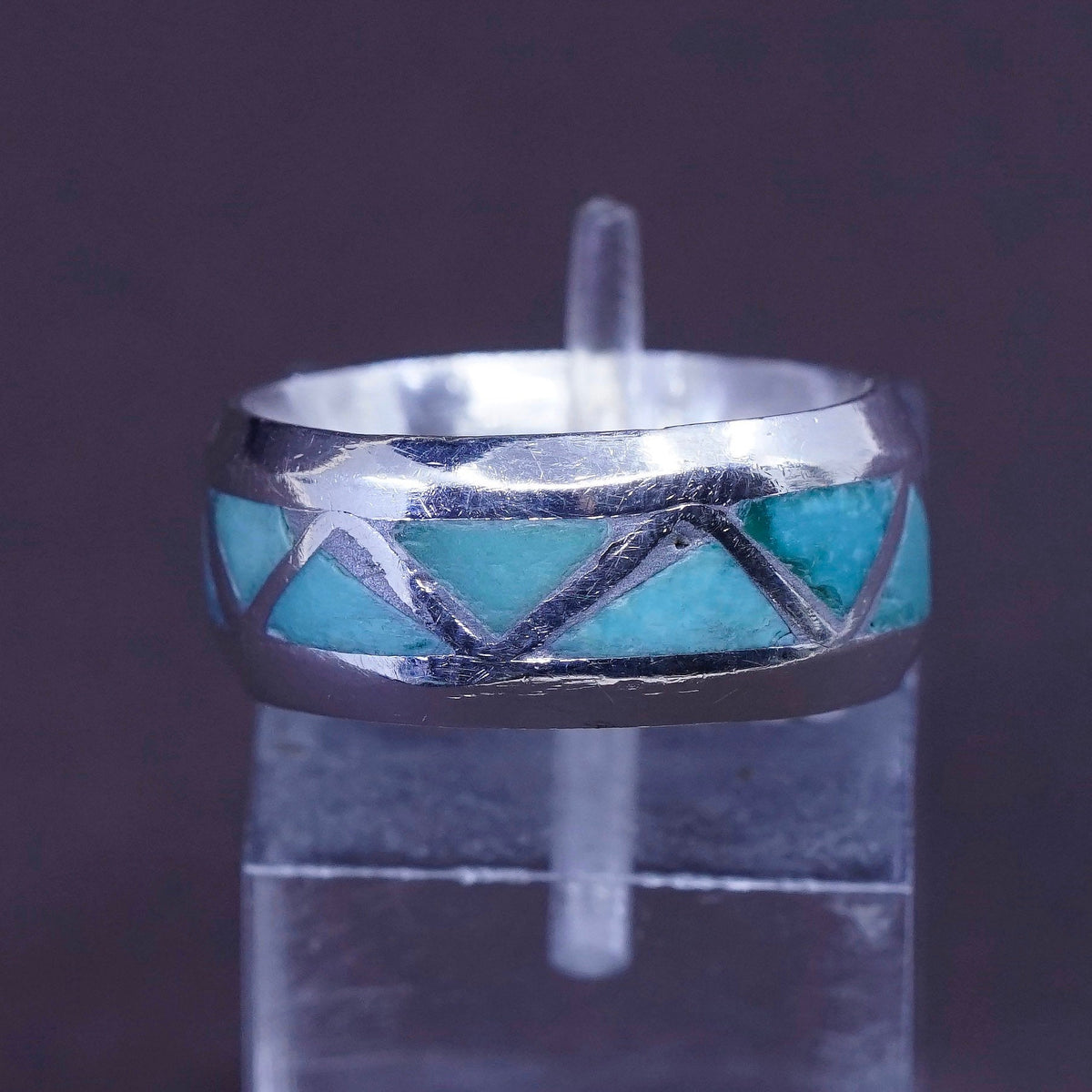 sz 4.5, vtg Sterling silver handmade ring, Native American, 925 band turquoise