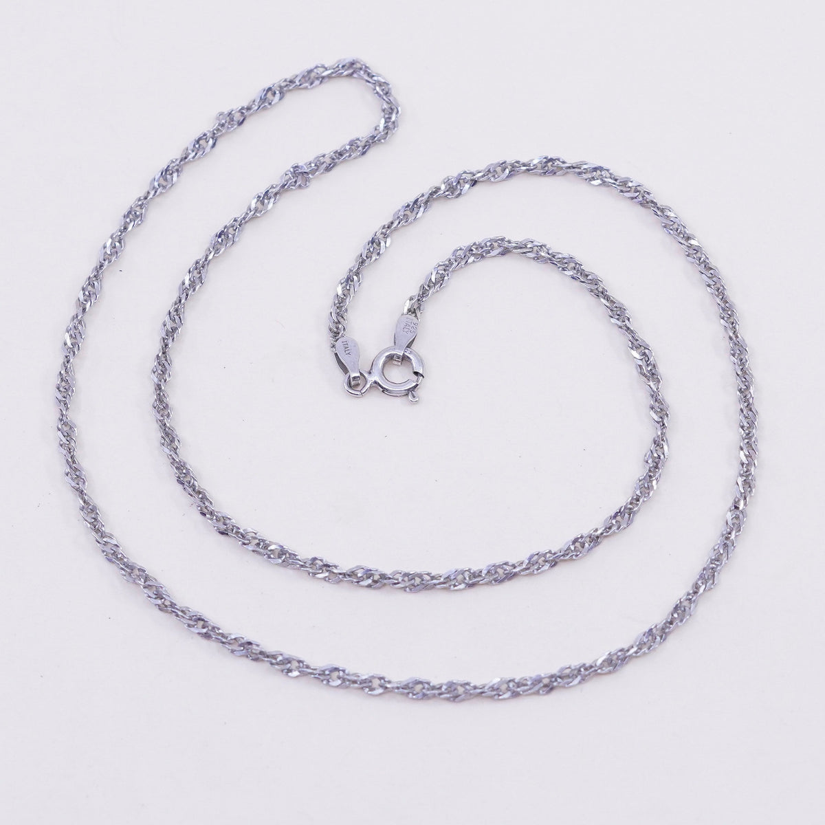 18”, 2mm, Vintage sterling silver Italy 925 silver twisted curb chain, necklace