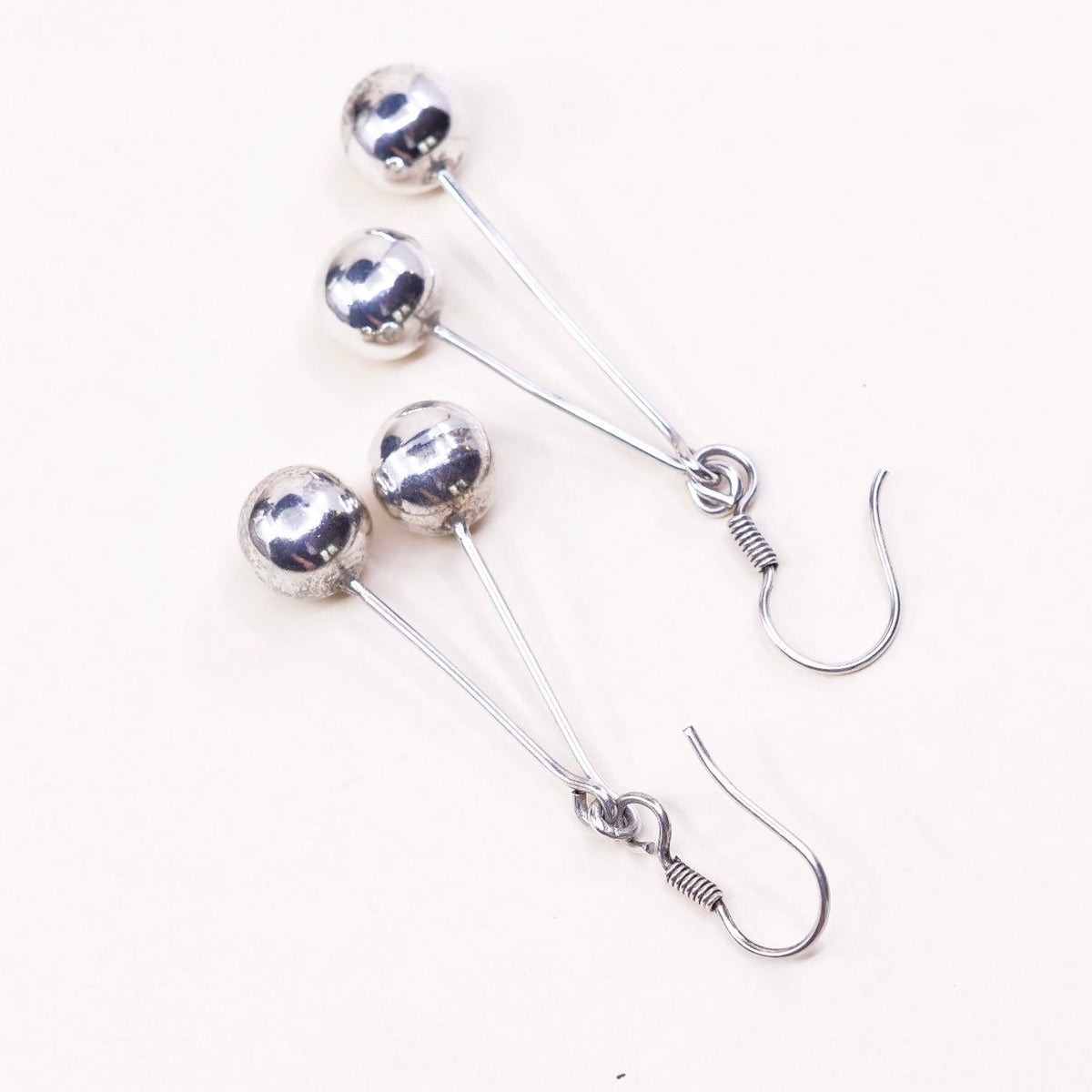 vtg cherry sterling silver handmade earrings, 925 beads dangles