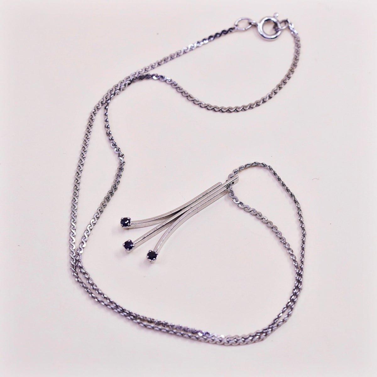 16”, Sterling silver handmade necklace, 925 S link chain with sapphire pendant