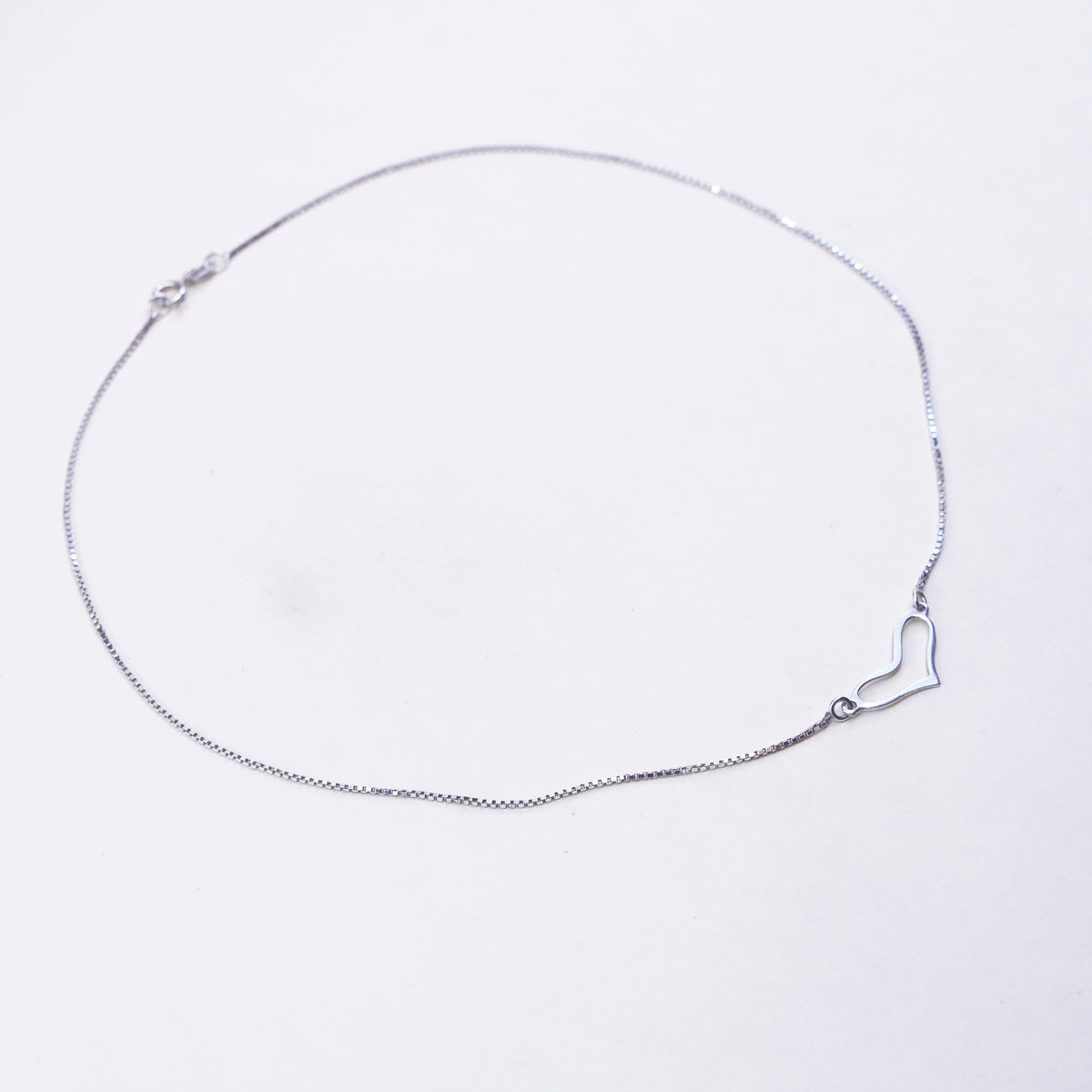 16”, vintage sterling silver handmade necklace, 925 box chain heart Pendant