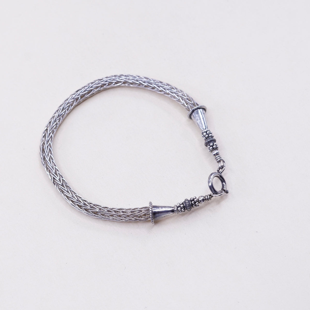 7”, 5mm, Vintage sterling silver handmade bracelet, 925 wheat chain
