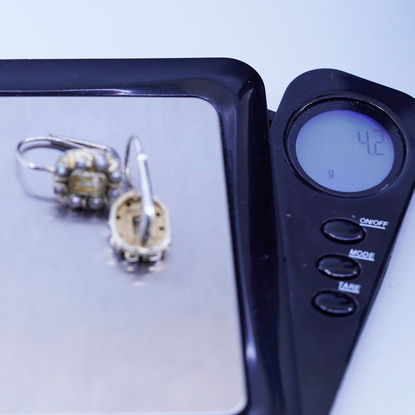 Vintage vermeil gold over Sterling 925 silver handmade earrings citrine pearls