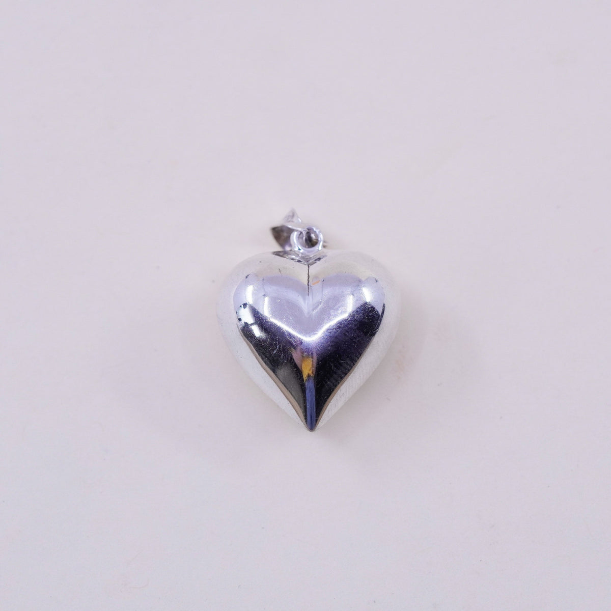 Vintage handmade sterling silver puffy heart charm, 925 charm pendant