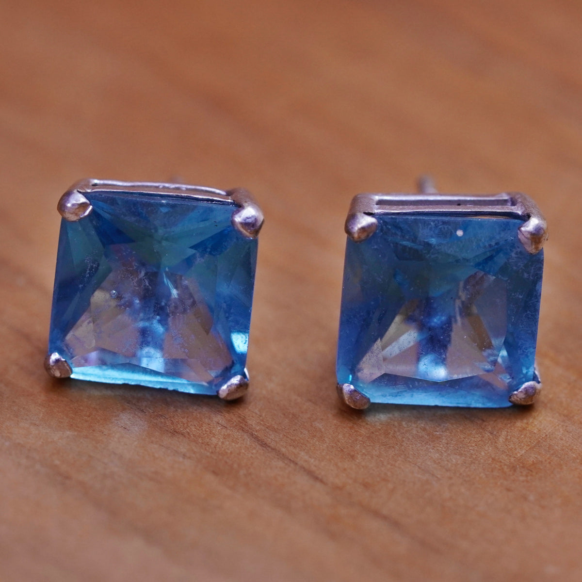 Vintage Sterling 925 silver square topaz studs, earrings