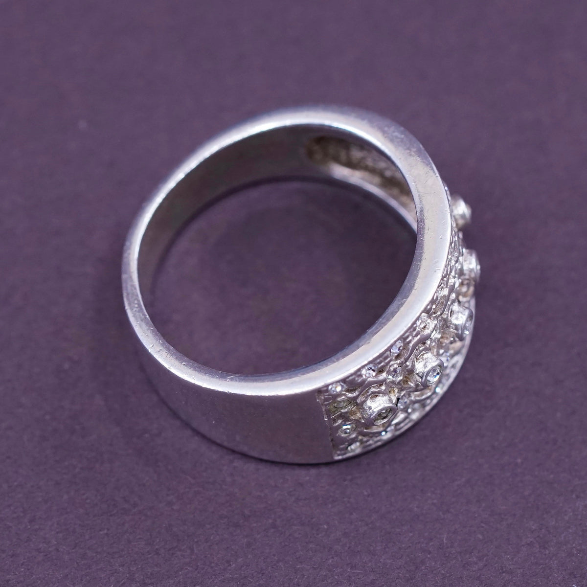 Size 7, vintage Sterling silver engagement ring, 925 band with cluster Cz