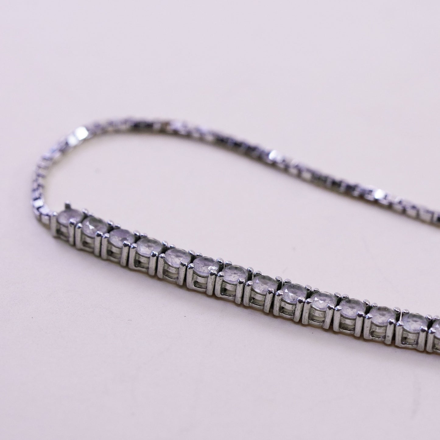 Size adjustable, Vintage sterling silver bracelet, 925 box chain white citrine