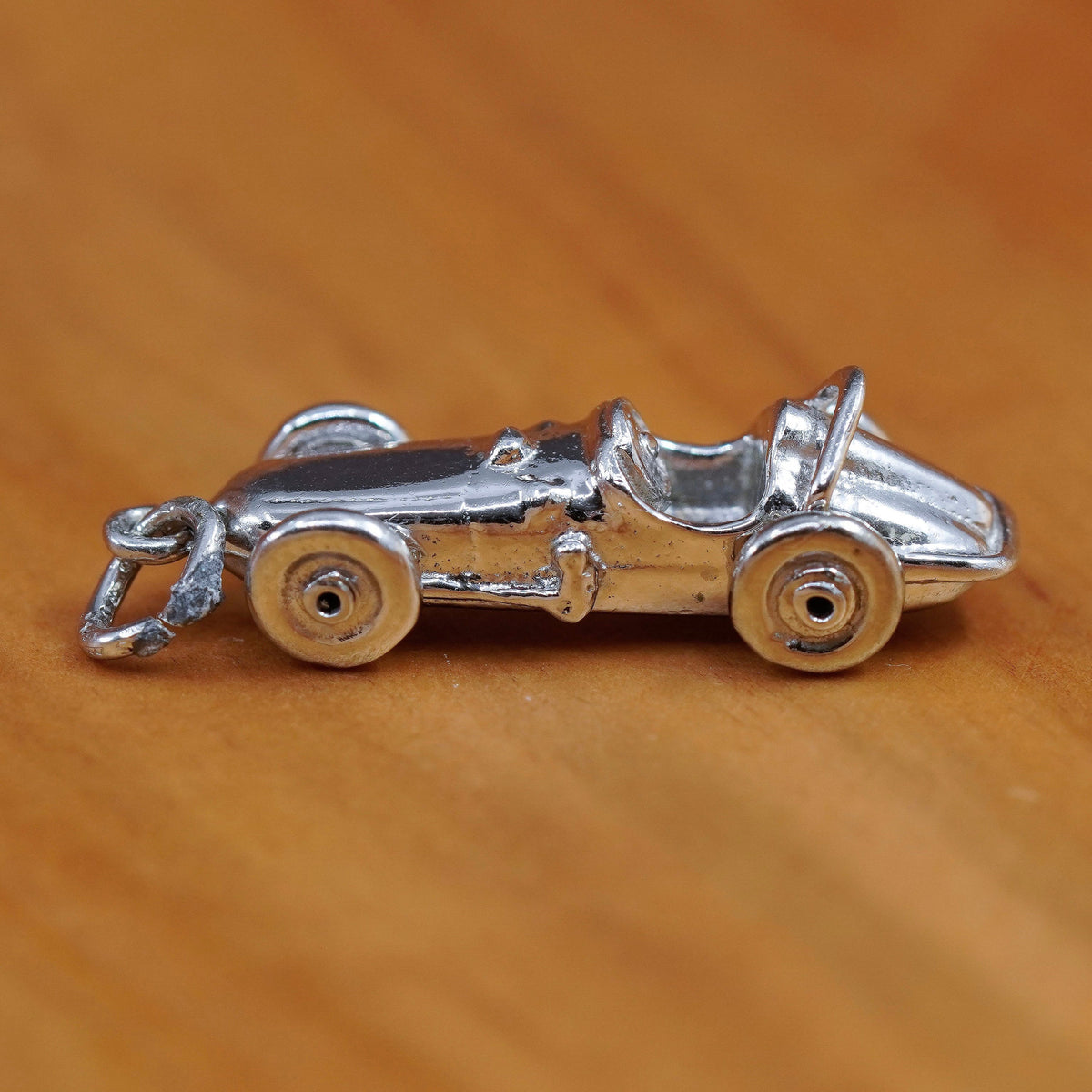 Vintage Sterling silver handmade pendant, 925 racing car charm with mouse rat