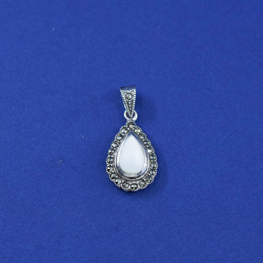 Vintage sterling 925 silver handmade pendant with moonstone and marcasite