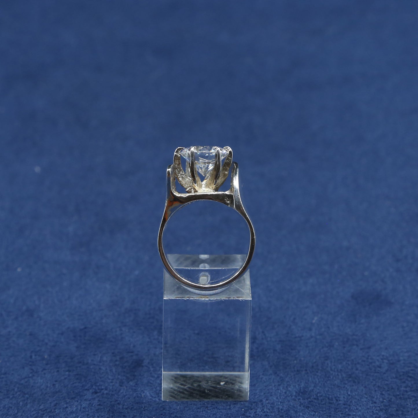 sz 7, vtg Sterling silver handmade ring, 925 statement cocktail ring w/ crystal
