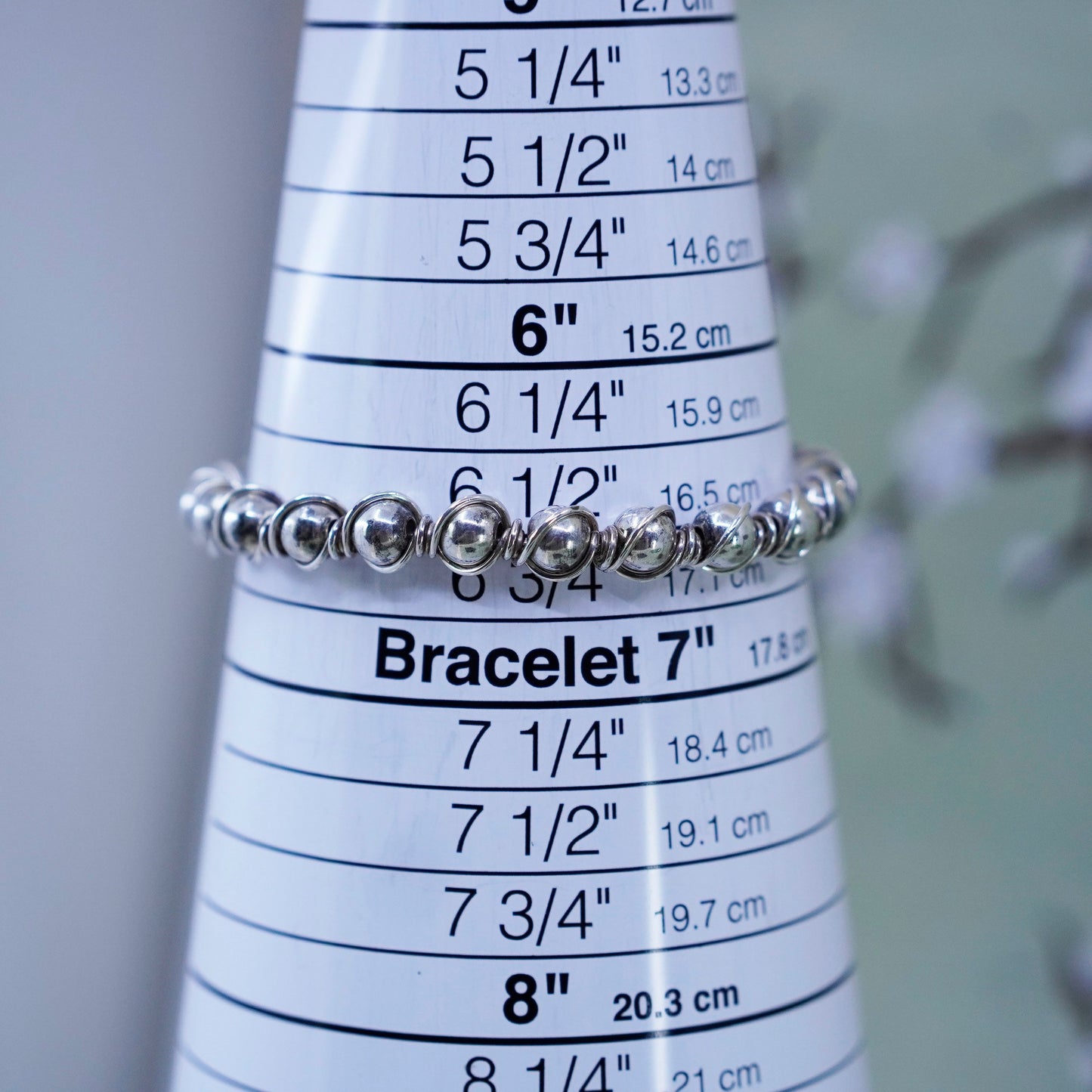 6.5”, vintage sterling silver contemporary handmade bracelet, 925 bangle beads