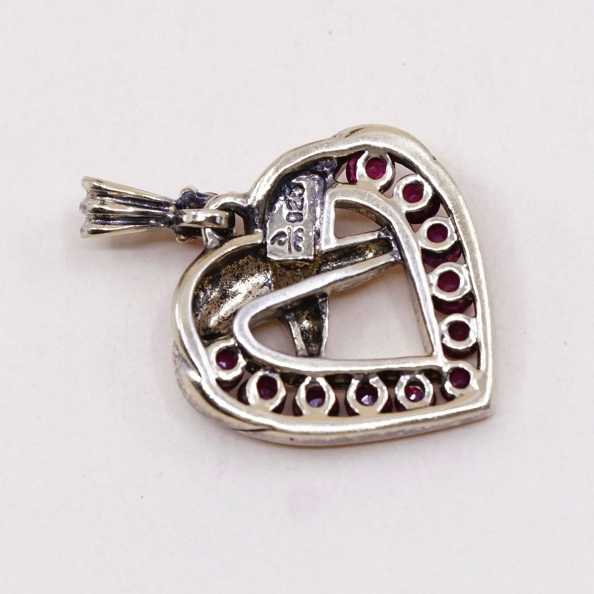Vermeil Gold over sterling silver pendant, 925 heart with ruby