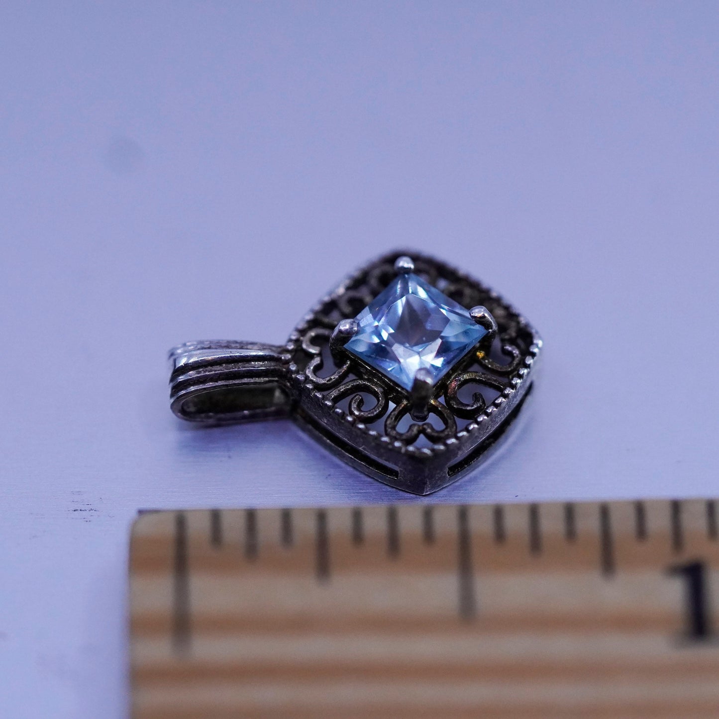 antique sterling 925 silver pendant with blue topaz