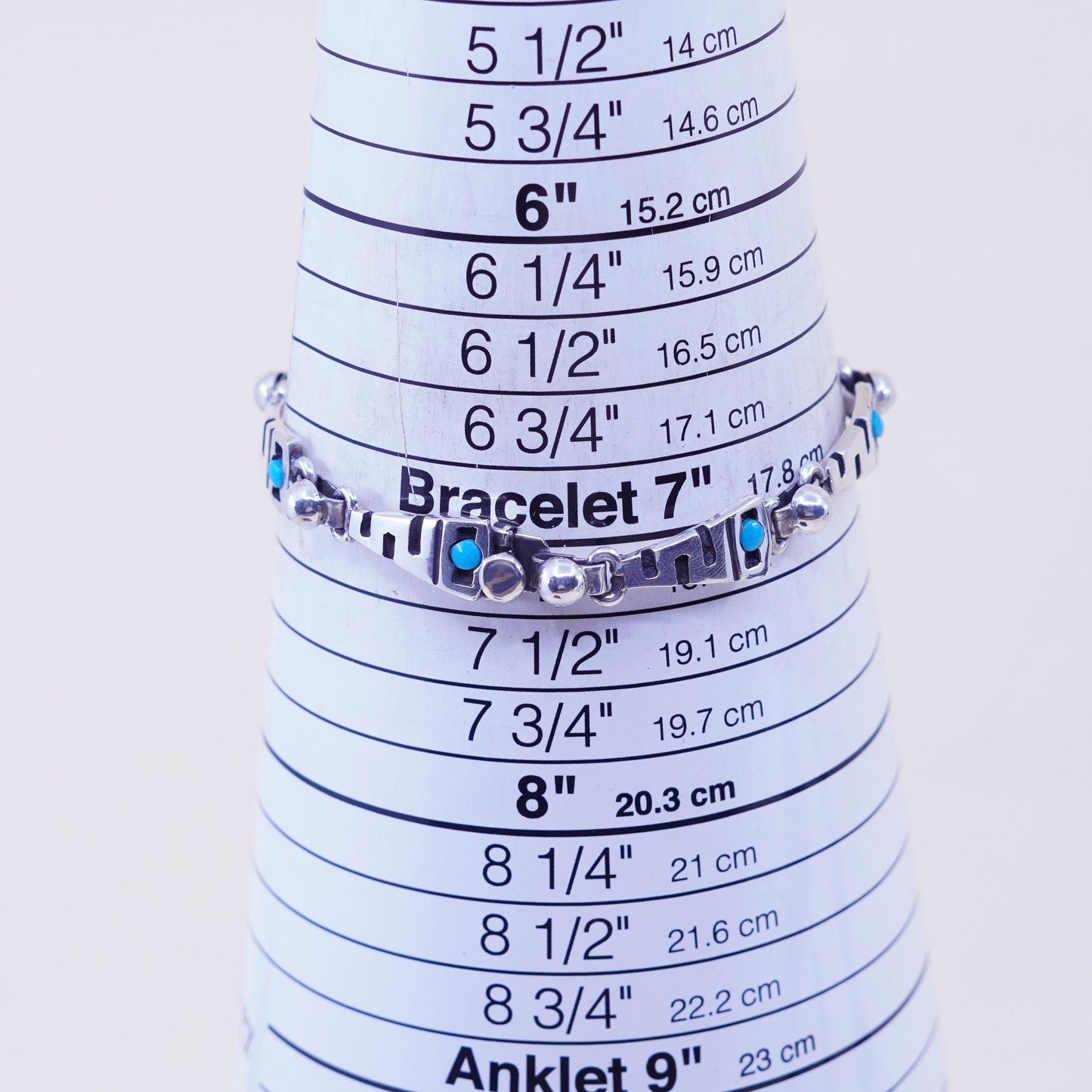 7.25”, Vintage mexico escocia Sterling 950 silver handmade bracelet turquoise