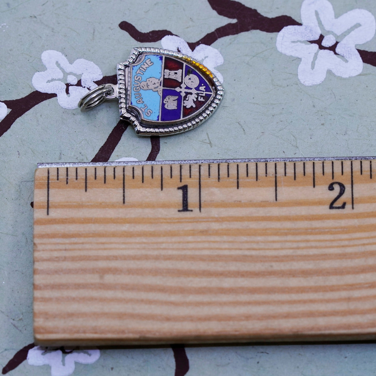 Vintage Sterling silver handmade charm, 925 enamel tag, st. Augustine