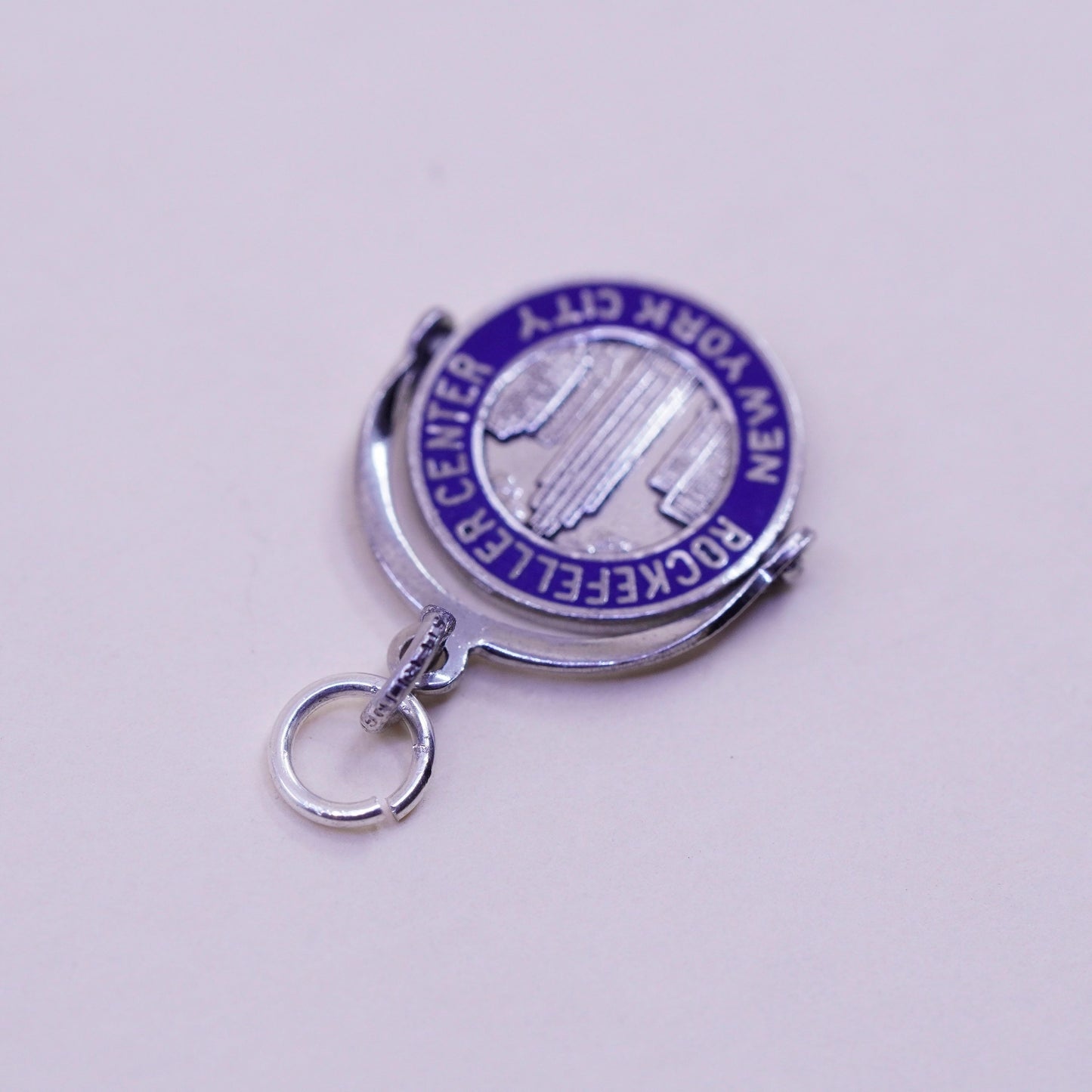 vtg Sterling 925 silver handmade pendant New York Empire State spinner charm