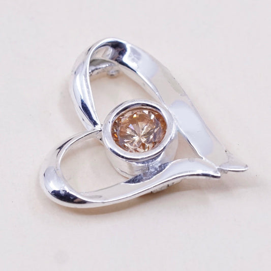 Vintage sterling silver pendant, 925 silver heart pendant with citrine