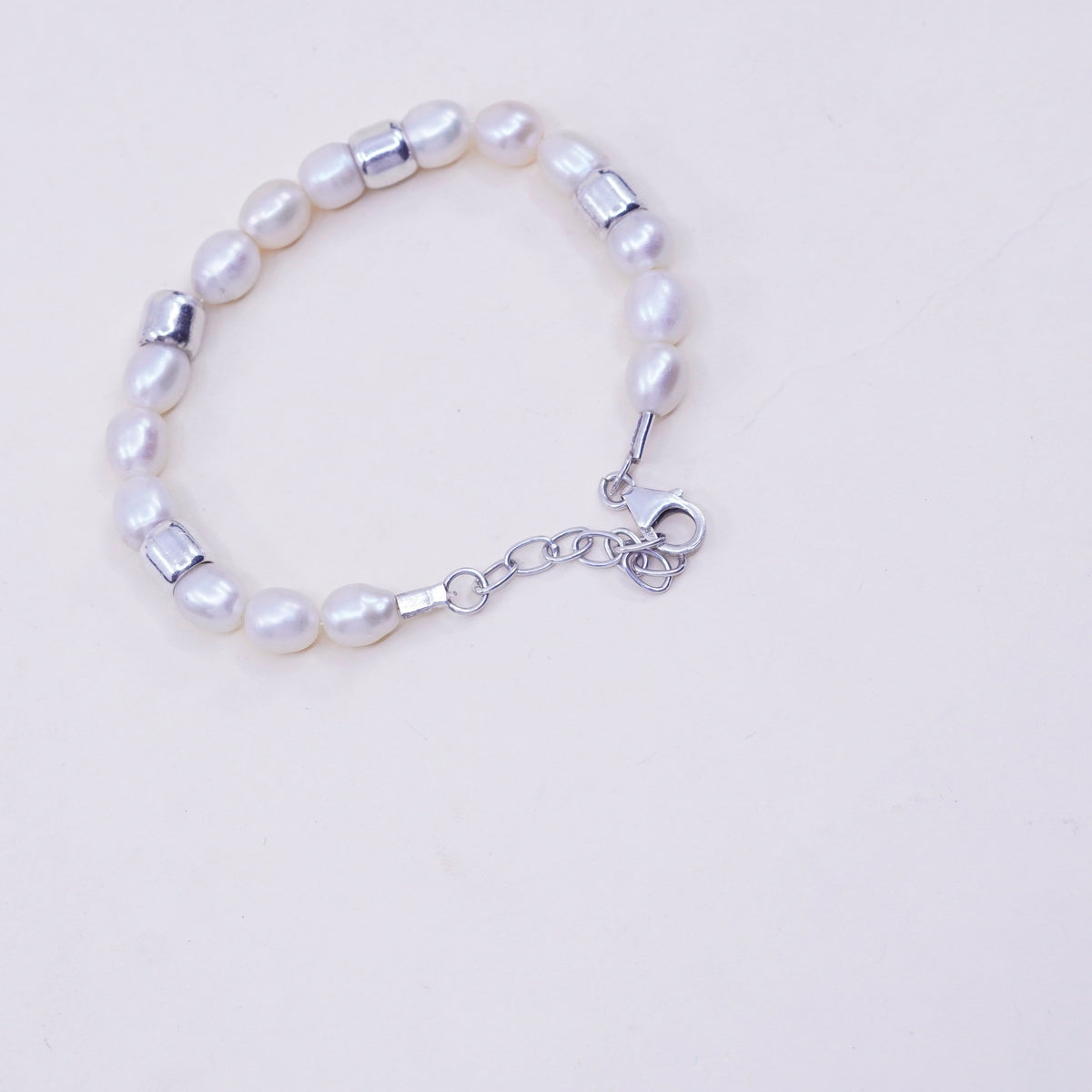 6.5+1” 7mm, Vintage handmade bracelet, freshwater pearl with 925 silver clasp