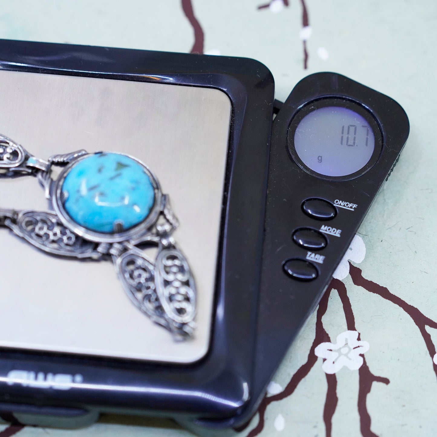6.25”, Sterling Silver 925 filigree floral chain Bracelet manmade turquoise