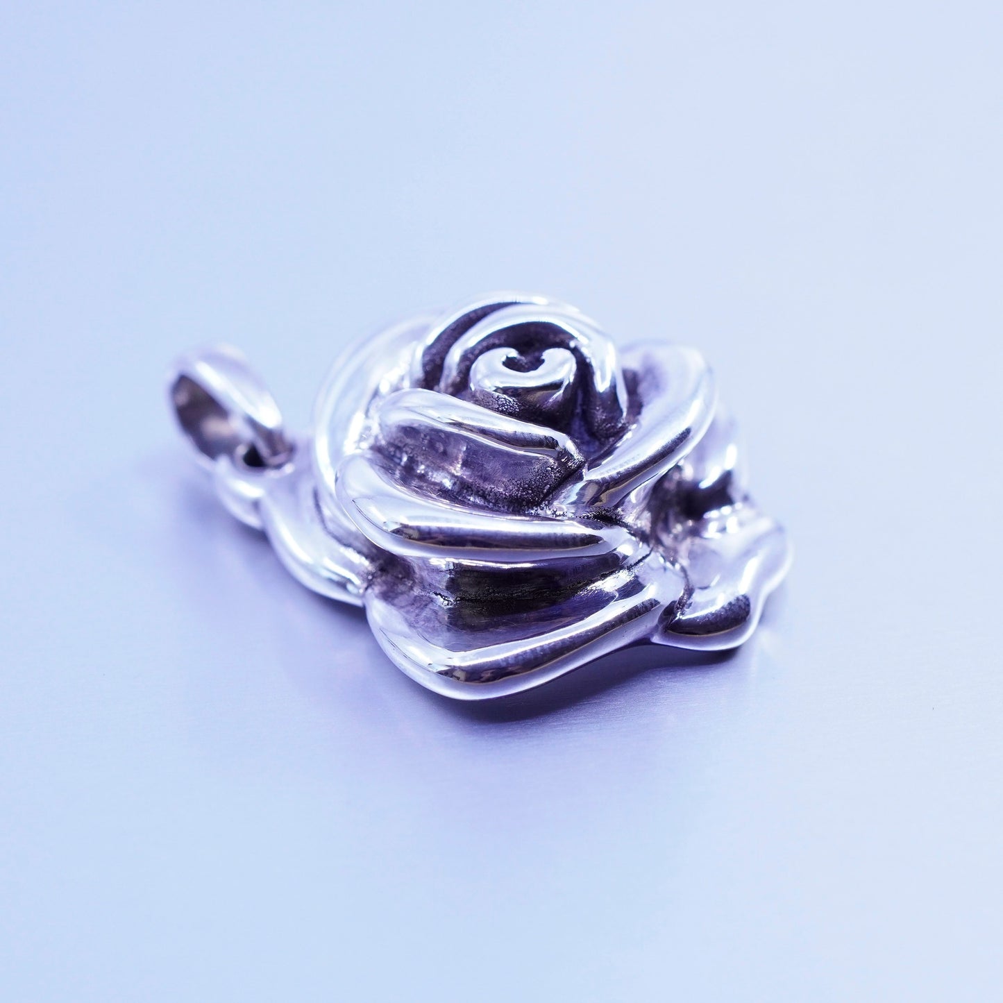 Antique Sterling silver handmade charm, 925 puffy flower pendant