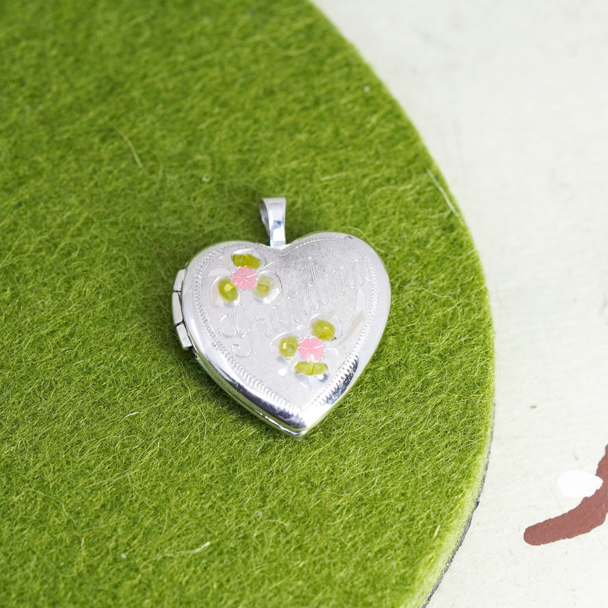 sterling silver heart shaped photo locket charm, 925 silver pendant “grandma”