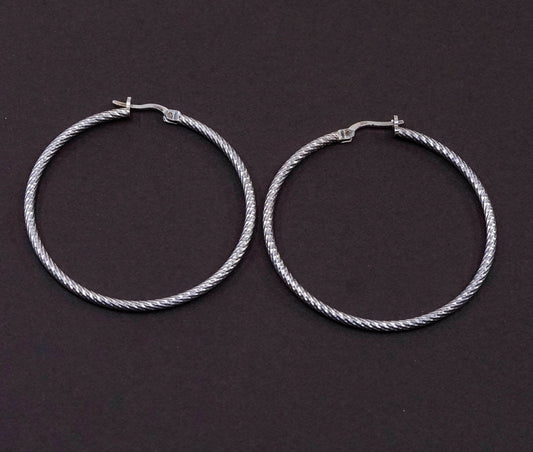 1.75", vintage Sterling silver handmade earrings, twisted textured 925 hoops