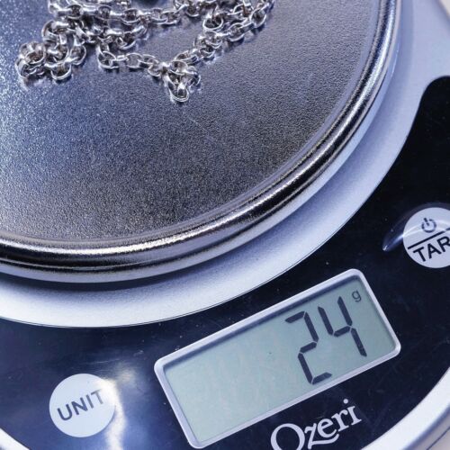 18” 4mm, Vtg 925 Sterling Silver Handmade Circle chain Heart Charm necklace