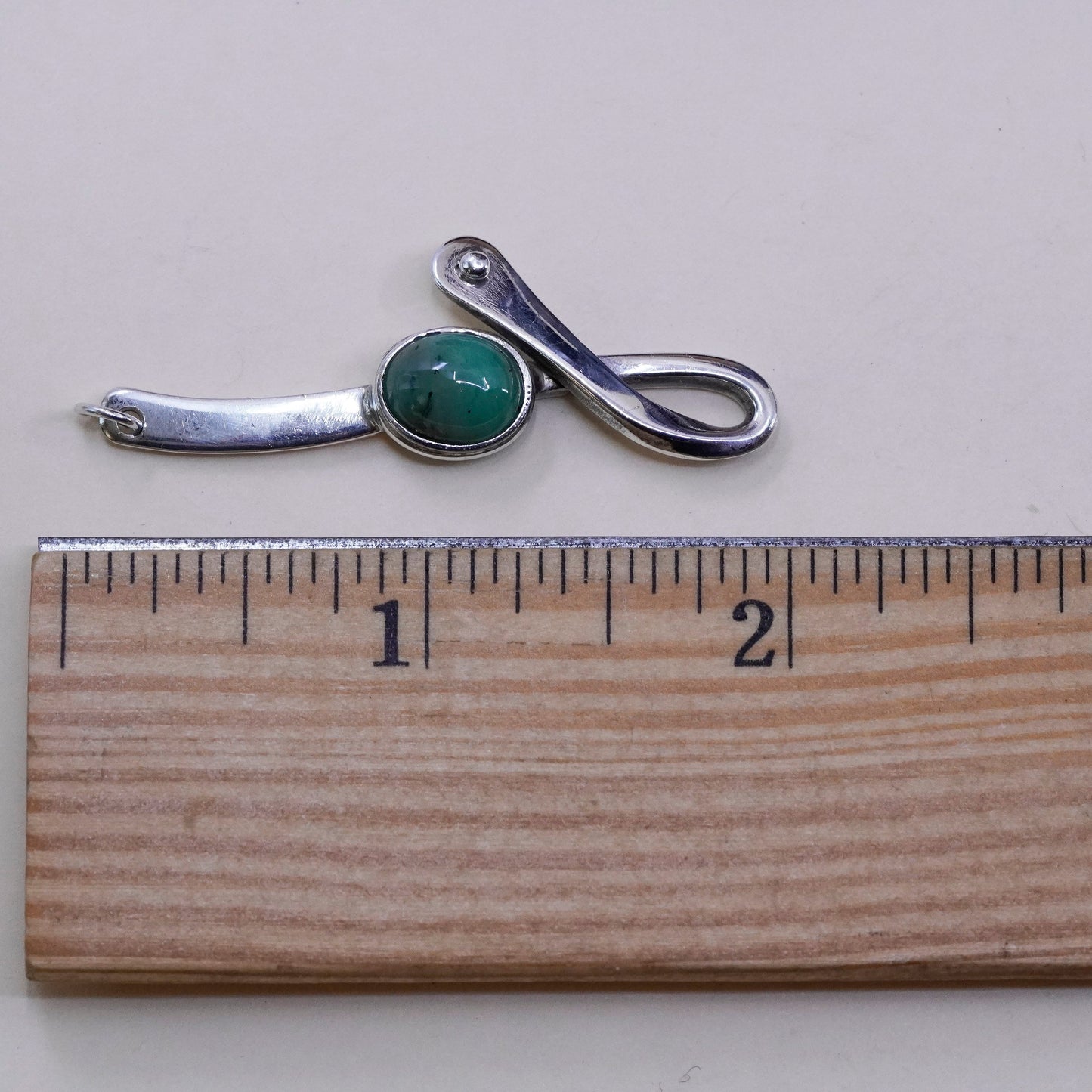 Southwestern modern Sterling 925 silver handmade pendant with oval jade