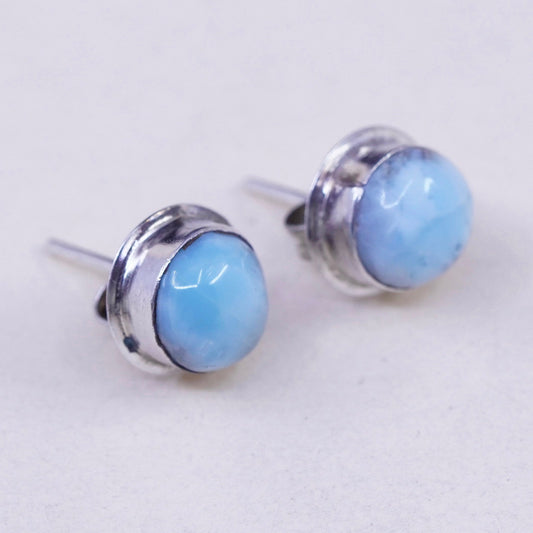 Vintage sterling silver earrings, 925 studs with larimar