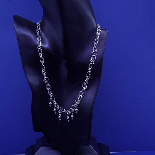 18”, vintage Sterling silver handmade charm necklace, 925 oval chain w/ crystal