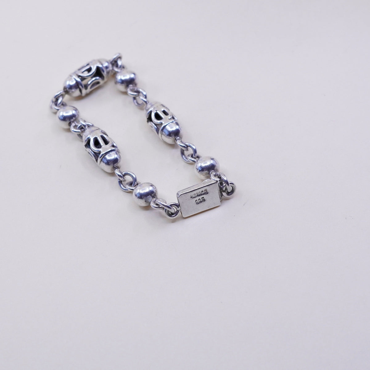 6.75”, vintage sterling silver handmade bracelet, mexico 925 nugget beads chain