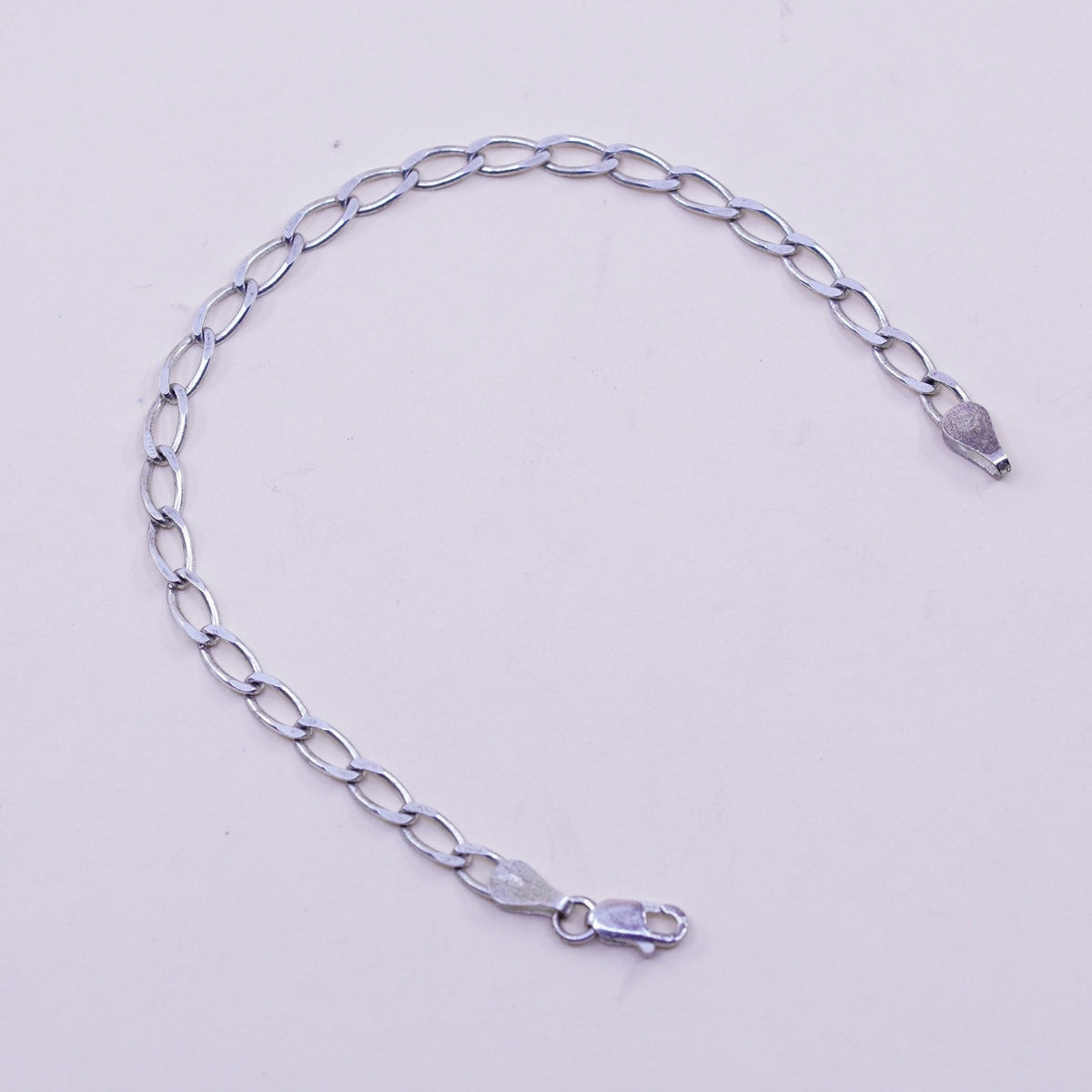 7”, 4mm, Vintage sterling 925 silver flatten curb bracelet