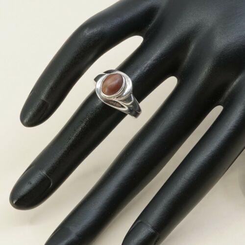 Sz 6, Vintage Handmade Sterling Silver Ring W/ Golden Tiger Eye, Stamped 925